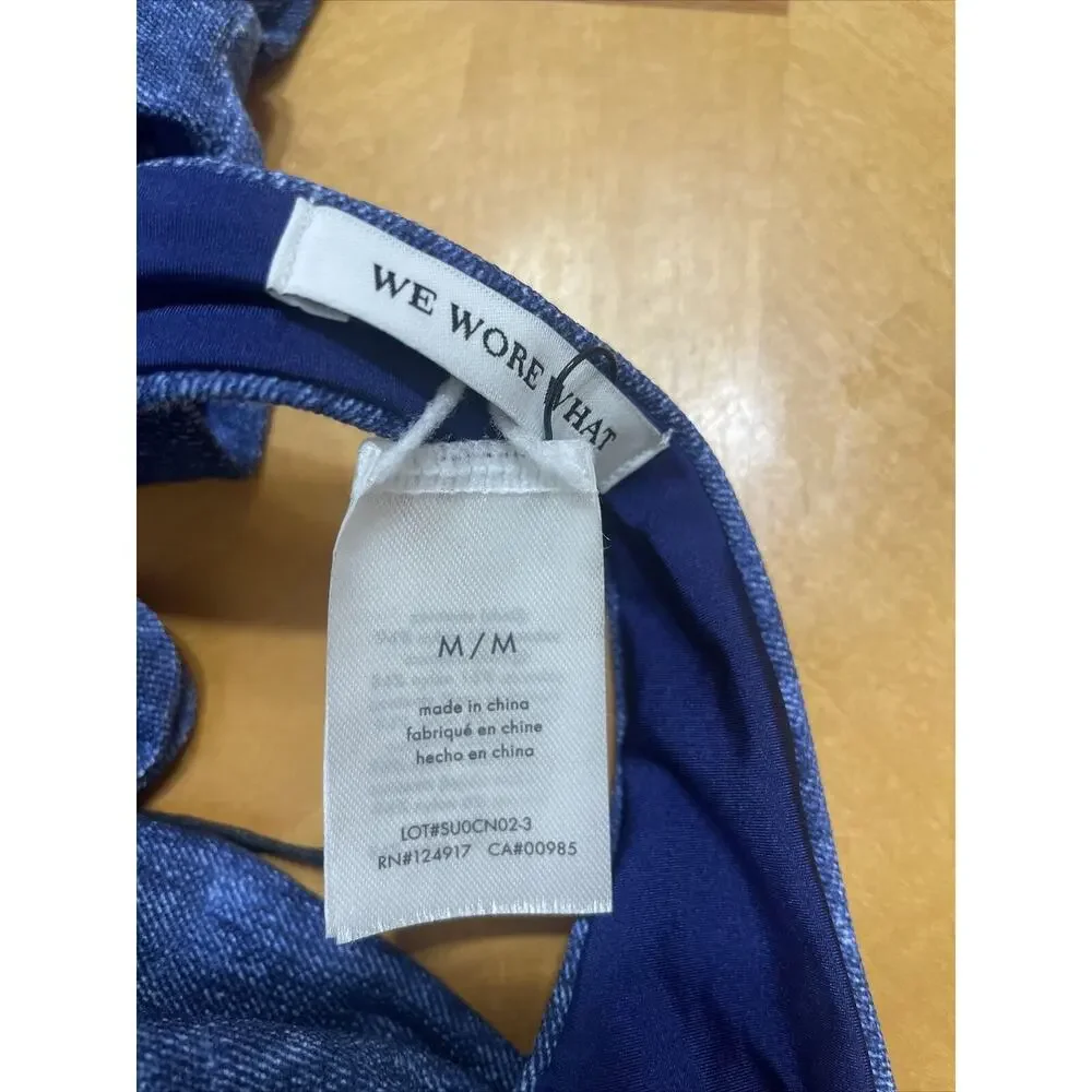 We Wore What Womans Medium Blue Bikini Lily Swim Top Dark Wash Denim Texture - Picture 5 of 8